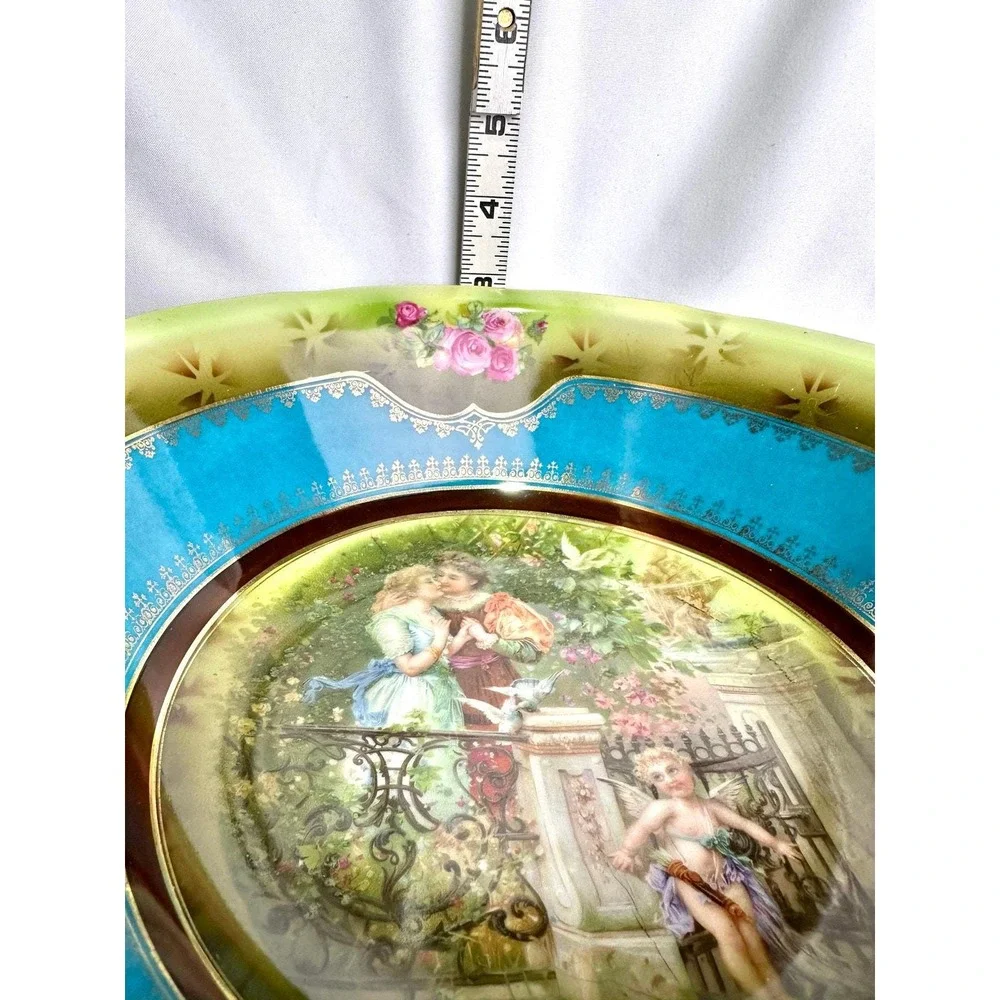 Victoria Austria Porcelain Bowl with Romantic Scene, Roses, Blue & Green Trim